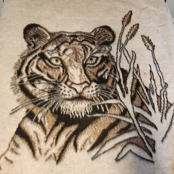 Vintage Tiger Blanket Twin Size Faux Mink Fleece Soft Plush Brown Throw 1990s - Picture 3 of 5